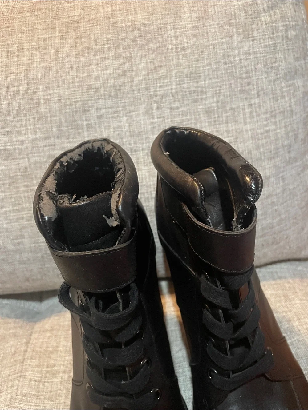 Steve Madden Deluxe Black Leather Platform Ankle Boots Chunky Block Heel Size 8